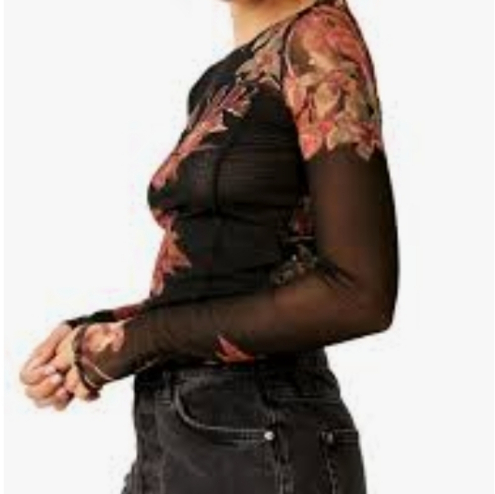 Floral Embroidered Long Sleeve Sheer Top Actual Top Pic 2